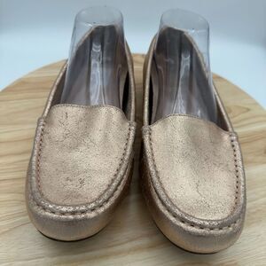 Vionic Loafer Shoes Womens 9.5 Debbie Metallic Gold Leather Slip On Round Toe